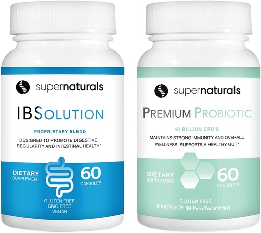 [BRSWYGAHCINWOEL7] IBSolution Gut Health Bundle - All Natural Gut Health Support & Premium Probiotics w/ 40 Billion CFU for Support of Irregular Bowels, Bloating, Constipation, Gas, Abdominal Pain - 2 Pack (120 Caps)