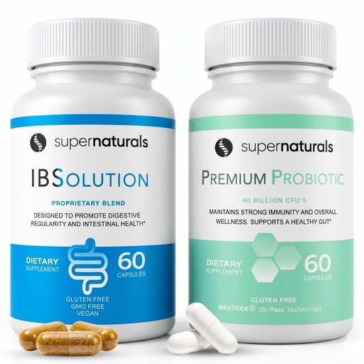 [BRSWYGAHCINWOEL7] IBSolution Gut Health Bundle - All Natural Gut Health Support & Premium Probiotics w/ 40 Billion CFU for Support of Irregular Bowels, Bloating, Constipation, Gas, Abdominal Pain - 2 Pack (120 Caps)