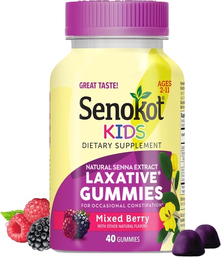 [BRSRMBL5CR6GEAIV] Senokot Kids Mixed Berry Laxative Gummies for Age 2+, Senna Extract for Gentle, Overnight Relief from Occasional Constipation, 40 ct