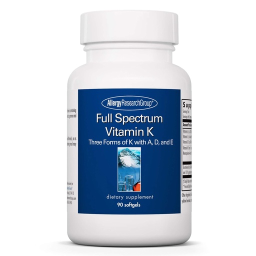[BRSWIY35C4GQGDL2] Allergy Research Group Full Spectrum Vitamin K - Supports Bone Metabolism & Circulatory Function - Vitamins K1, MK-4 & MK-7 with Vitamins A, C & D - 90 Servings - 90 Capsules