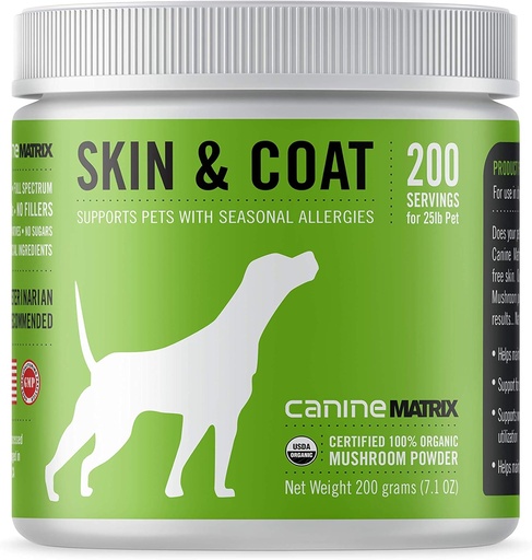 [BRSWI236BMCBOE3I] Mushroom Matrix Canine Organic Mushroom Powder Skin and Coat Supplement, 200 Grams (Packaging May Vary)