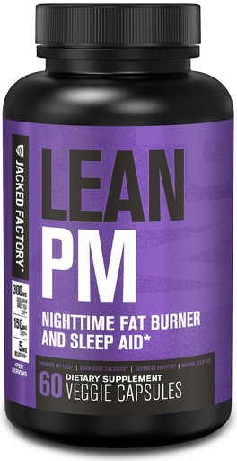 [BRSWKHY4AEGGEALY] Jacked Factory Lean PM Night Time Fat Burner, Sleep Aid Supplement, & Appetite Suppressant for Men and Women - 60 Stimulant-Free Veggie Weight Loss Diet Pills