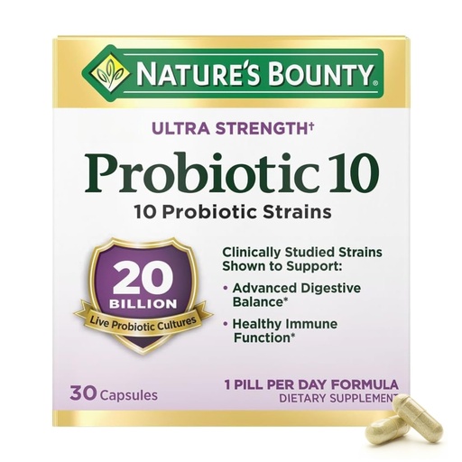 [BRSWYFI3OJ5RA3LZ] Nature's Bounty Probiotic 10 Daily Probiotic Supplement for Digestive, Immune, and Upper Respiratory Support, Ultra Strength, 30 Capsules 1 Pack
