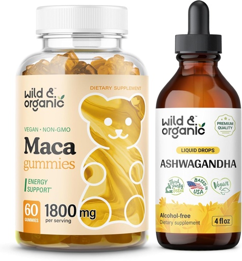 [BRSRAGALOAORM2TL] Wild & Organic Maca Root Gummies & Ashwagandha Tincture 4 fl oz