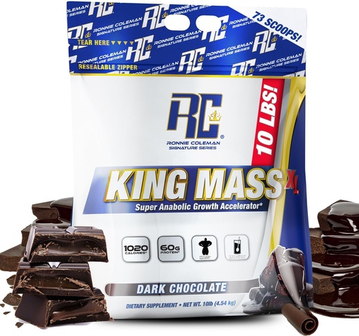 [BRSRMAAQCN6GOCDL] Ronnie Coleman Signature Series King Mass XL Mass Gainer Protein Powder – Dark Chocolate Hujšanje Gainer s 60g proteini, 180g ogljikovimi hidrati, 1.000+ Kalorije, Kreatin & Glutamin – 10 funtov