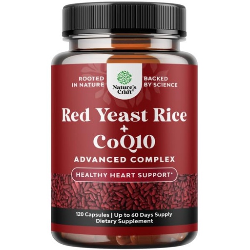 [BRSW2GDQABYBE2TK] Natures Craft Red Yeast Rice with CoQ10 Supplement - Advanced Healthy Heart & Healthy Cholesterol Levels Formula for Men & Women - Red Yeast Rice Capsules with 1200 mg per Serving and CoQ10-120 Count