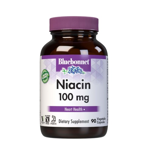 [BRSWIYQ5AIFGYDL2] Bluebonnet Niacin 100mg Vitamin B3 Nicotinic Acid - Heart Health Support for Women & Men* - Non-GMO, Vegan, Kosher, Gluten-Free, Soy-Free, Dairy-Free Flush Niacin Supplement - 90 Vegetable Capsules