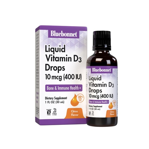 [BRSWIZT7B4FAYGDU] Bluebonnet Liquid Vitamin D3 Drops 400 IU, Citrus, 1 Fl Oz