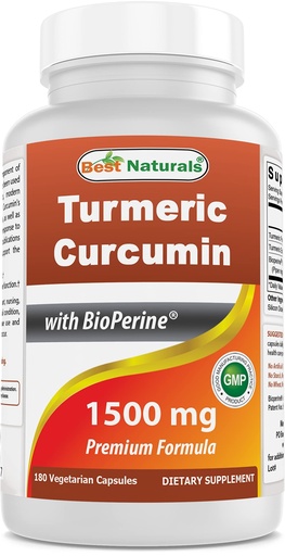 [BRSWYZINDMHRSD3O] Best Naturals Turmeric Curcumin 1500mg/Serving with Bioperine - 180 Veggie Capsules