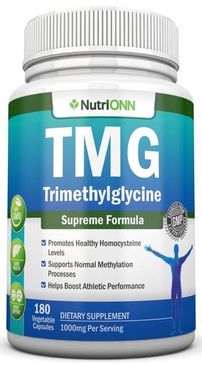 [BRSROAAFPJYQIAD5] TMG Trimethylglycine Supplement - 1000mg - 180 Capsules - Premium Pure Betaine Anhydrous - Supports Normal Homocysteine & Blood Pressure Levels - Promotes Methylation Processes - Non-GMO Formula