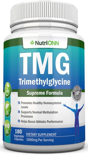 [BRSROAAFPJYQIAD5] TMG Trimetilglycine Suplemento - 1000mg - 180 Capsules - Premium Pure Betaine Anhydrous - Apoyos Normal Homocysteine " Niveles de presión arterial - promueve procesos de metilación - Non-GMO Fórmula