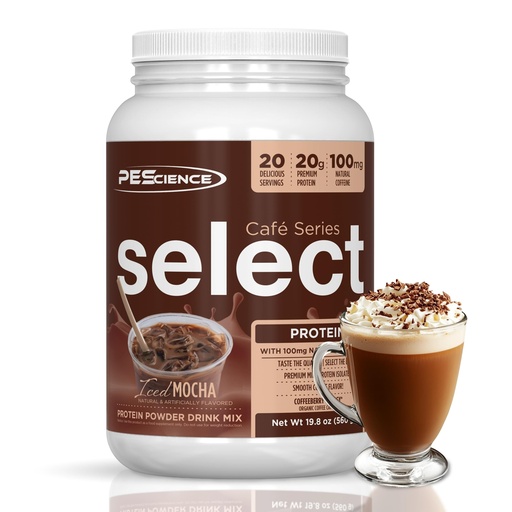 [BRSWKGICCJYRCAD2] PEScience Select Cafe Protein Coffee Flavored Powder, 100mg Caffeine, 20g Iced Protein Coffee Powder or Creamer - Iced Mocha, 20 Servings