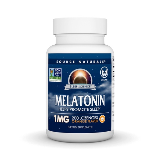 [BRSWIYQEO4BGY23C] Source Naturals Melatonin, Helps Promote Sleep* - 1 mg - 200 Orange Flavored Lozenges