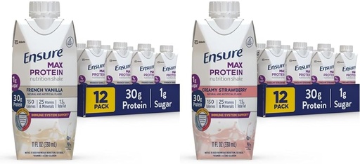 [BRSROAINOQBB63A2] Certifique-se de Max Protein Nutrition Shake com 30g de proteína e Max Protein Nutrition Shake com 30g de proteína, 1g de açúcar, alta proteína Shake, morango cremoso, 11 fl oz, (Pacote de 12)