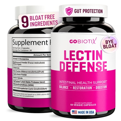 [BRSWGZIHBZ5AOFLO] GOBIOTIX Lectin Defense - Lectin Blocker Supplement for Leaky Gut with MSM and Digestive Enzymes - Aids in Intestinal Health for Women and Men - Non-GMO + Gluten Free - 60 Capsules (1)
