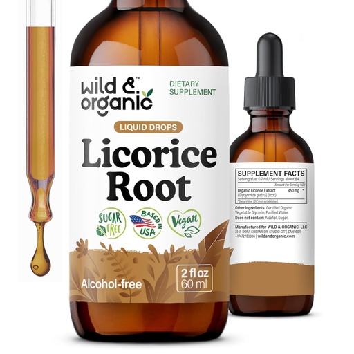 [BRSROY37O4PBQDT7] Wild & Organic Licorice Tincture - Digestive Support - Pure Licorice Root Extract Drops - Glycyrrhiza Glabra - Vegan, Sugar & Alcohol-Free Supplement - 2 fl oz