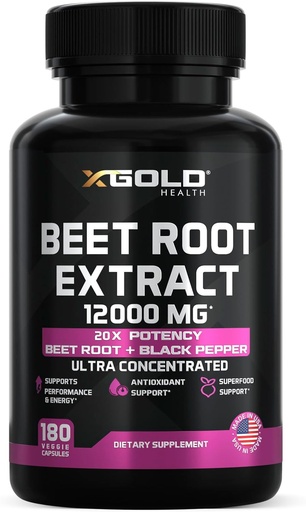 [BRSW2CAYOIDQGDY7] Estratto di radice di barbabietola - 12000mg 20x Concentrated Beet Root Capsule Supplemento w/Black Pepper - Nitrati alti - Natural Nitric Oxide Booster - Altamente Concentrato & Biodisponibile - Made in USA -180 Caps