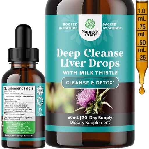 [BRSRMZILBEOQKC3X] Deep Liver Cleanse, Detox & Repair with Milk Thistle Liquid Drops - Liver Detox Liquid Artichoke Extract with Dandelion Leaf, Ginger & Turmeric Curcumin for Immunity & Daily Cleanse - 2Fl OZ