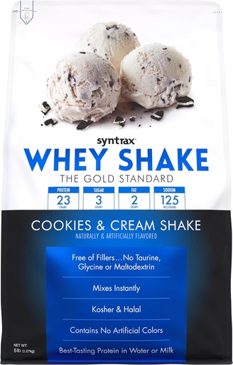 [BRSROEAYBF7QEA33] Syntrax Nutrition Whey Shake, Cold Filtered & Undenatured Whey Protein Powder Blend, Cookie & Cream Shake, 2 £, Real Cookie Pieces