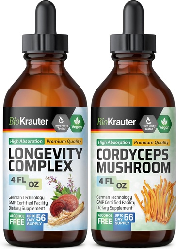 [BRSRAGL2DMIAME3Z] BIO KRAUTER Longevity Mushroom Tincture 4 Fl. Oz. & Cordyceps Mushroom Tincture 4 Fl. Oz.