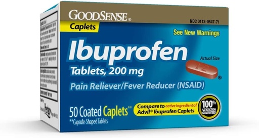 [BRSWIZYKCB7Q43T2] GoodSense Ibuprofen Pain Reliever/Fever Reducer Caplets, 200 mg, 50-Count