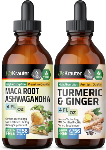 [BRSRAGL2DEAQACI7] Maca Ashwagandha Tincture 4 Fl. Oz. & Turmeric Ginger Tincture 4 Fl. Oz.