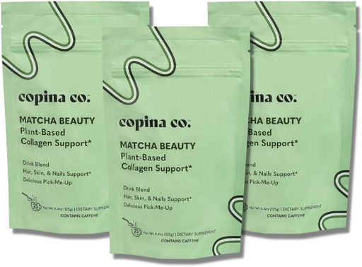 [BRSRMFLYOIMQ2DQV] Copina Co. Matcha Beauty Vegan Collagen Booster Drink Blend: Plant Based Collagen Support Smoothie Drink Vegan Creamy Blend | Matcha Flavor | 3 Bags - 25 Servings per Bag