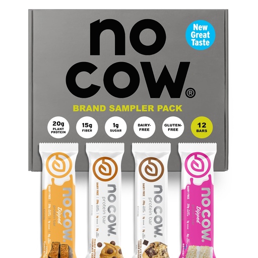 [BRSWYZQDBAPQOCI6] No Cow Vegan Protein Bars, Upgraded Brand Sampler Pack | 20g Plant Based Protein, Gluten Free, Dairy Free, Soy Free, Keto Friendly, Low Sugar, High Fiber Snack Bars | Pack of 12