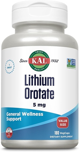 [BRSRMAIEDJYGAYLB] KAL Litis Othrow 5 mg, Mažos dozės Ličio priedas bendros gerovės Mood Support, Labai biologiškai prieinama, Vegan, 60- Dienos garantija, 180 Servings, 180 VegCaps