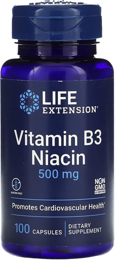 [BRSWIYQ7BIMRM3T6] Life Extension Vitamin B3 Niacin, 500 Milligram, 100 Capsules