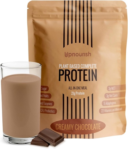 [BRSW2ZL7AAHGOCDU] UpNourish Chocolate Vegan Protein Powder 54 Superfoods Powder, 1,5 milliarder CFU Probiotika 21g Plant baseret protein, Ingen sukker ingen mælk ingen GMO Dairy Free, Meal Erstatning Shake Keto- Friendly Low- Carb Diet, 15 Servere