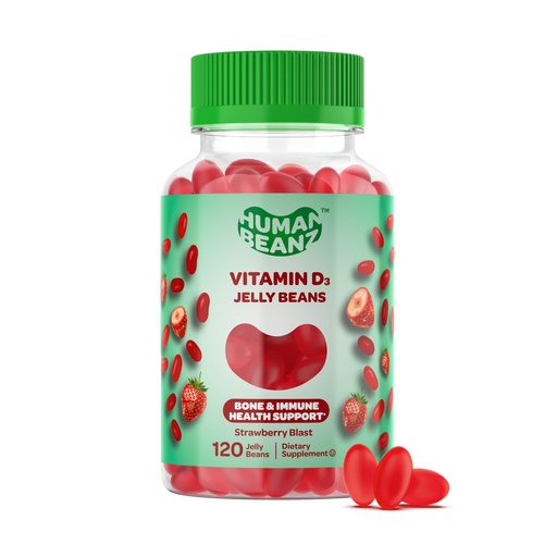 [BRSRMA36BN6BM3QZ] Human Beanz Vitamin D3 Jelly Bean Gummies for Adults, Immunity Support, 2000 IU Vitamin D, Nutritional Vegetarian Supplements, 120 Strawberry Blast Jelly Beans, Kosher