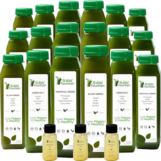[BRSWG2QTOINBEADF] 5 Day Green Juice Cleanse by Raw Fountain, All Natural Raw, Vegan Detox, Cold Pressed Juice, 30 Bottles 12oz, 3 Ginger Shots