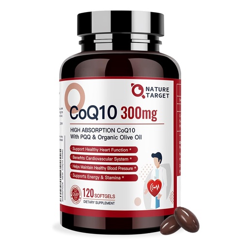 [BRSRMAYBC4IWO3AZ] NATURE TARGET CoQ10-300mg-Softgels + PQQ with Organic-Olive-Oil - High Absorption-Coenzyme-Q10 - Antioxidant-for-Heart-Health and Immune Support, Energy Production, 120 Servings