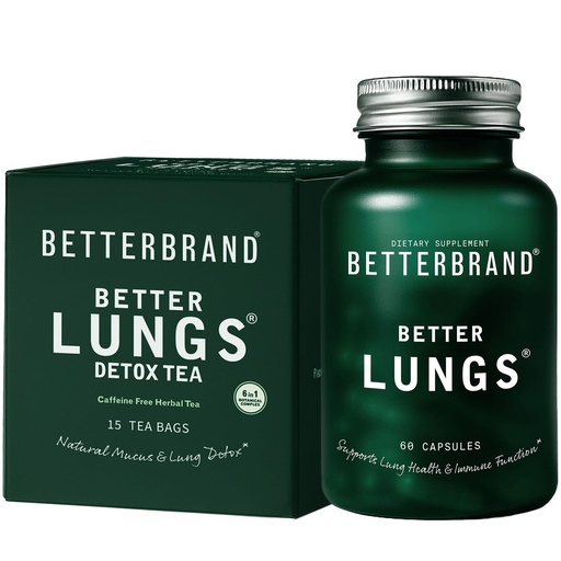 [BRSROZL5CMBQACLB] Betterbrand Better Lungs Health Pack - BetterLungs & BetterLungs Detox Tea Bundle - Daily Resporatory Health Supplement - 15X Herbal Tea Bags + 60 Capsules
