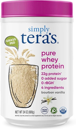 [BRSWK234BUHQAEDM] Simply tera's Pure Whey Protein Powder - Grass Fed Vanilla Whey Protein Powder, Clean, Made Without Artificial Sweeteners, Non-GMO, Kosher, rBGH-Free, Soy-Free - 24 Oz