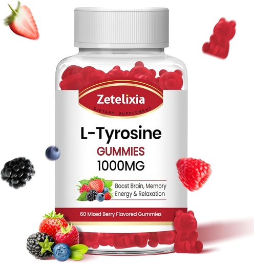 [BRSRAYYPCUOROEYZ] L Tyrosine Gummies 1000mg,L-Theanine Supplement Gummy 200mg,Sugar Free L-Tyrosine with Vitamin B6 Energy Supplements for Adults & Kids - Vegan(60 Count)
