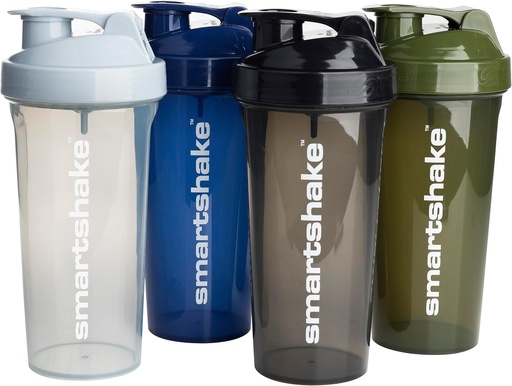[BRSROGQCOYOQI2DZ] Smartshake Lite 4-Pack Protein Shaker Bottle 800 ml | 27 oz - Leakproof Screw-on Lid - BPA Free – Unisex - Mist Gray, Army Green, Black, Navy Blue