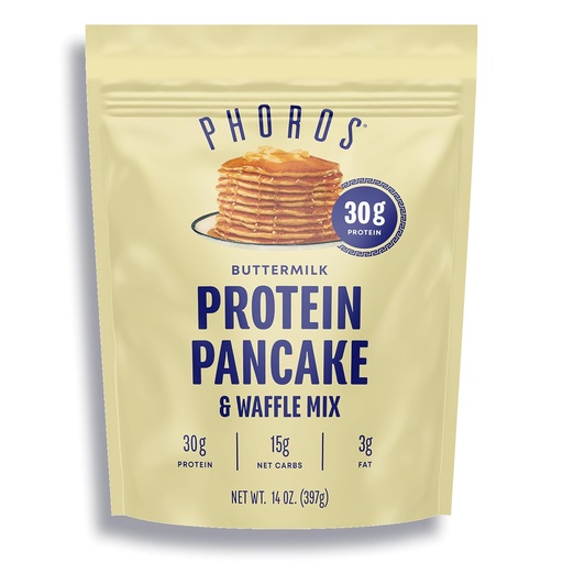 [BRSRMC3QBANRA3A2] Protein Pancake Mix & Protein Waffle Mix by Phoros Nutrition, 30g of Protein, Low Carb, High Protein, Keto-Friendly, Whey Protein, Whole Grain Oats, Whole Wheat Pancakes, Just Add Water (Buttermilk)