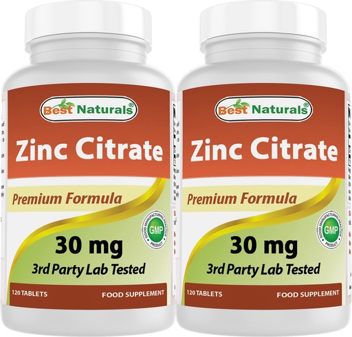 [BRSWYGTRDMCWCYI4] Best Naturals Zinc 30mg Supplements (as Zinc Citrate) - zinc Vitamins for Adults Immune Support - 120 Tablets (120 Count (Pack of 2))
