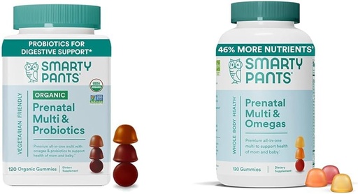 [BRSRAYYYBEMWYDQY] SmartyPants Organic Prenatal Vitamins for Women Multivitamin Gummies Bundle: Probiotics, Biotin, Methylfolate, Omega 3, Vitamin D3, B12, B6, A, K & Zinc, 120 Count