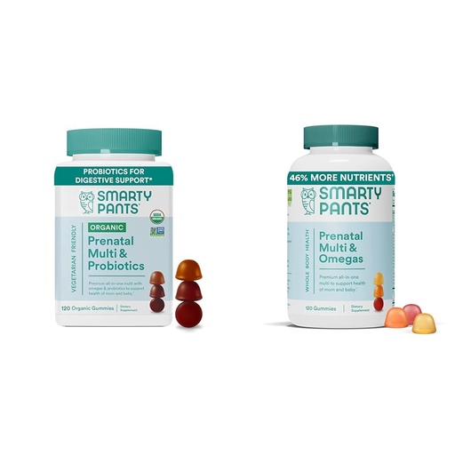 [BRSRAYYYBEMWYDQY] SmartyPants Organic Prenatal Vitamins for Women Multivitamin Gummies Bundle: Probiotics, Biotin, Methylfolate, Omega 3, Vitamin D3, B12, B6, A, K & Zinc, 120 Count