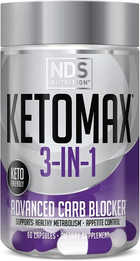 [BRSWYZAHO4FAO2AV] Keto-Max NDS Nutrition Advanced 3-in-1 - Keto Pills for Fat Loss Support Carb Blocker Appetite Suppressant - White Kidney Bean, Chitosan, Raspberry Ketones, and Vanadium (90 Capsules)