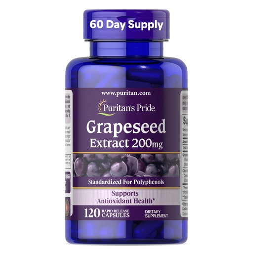 [BRSWIZQ3OV6BSH3K] Puritan's Pride Grapeseed Extract 200mg, Dietary Supplement for Antioxidant and Heart Health Support, 2 Month Supply, 120 Rapid Release Capsules