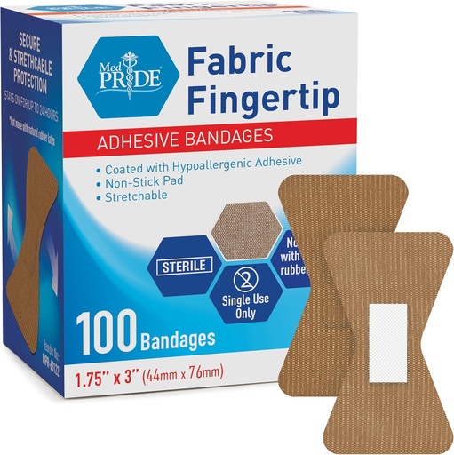 [BRSW2CY7CIFBQCTZ] MED PRIDE Sterile Fingertip Fabric Bandages 1.75in X 3in Hypoallergenic Adhesive Latex-Free 100 Count