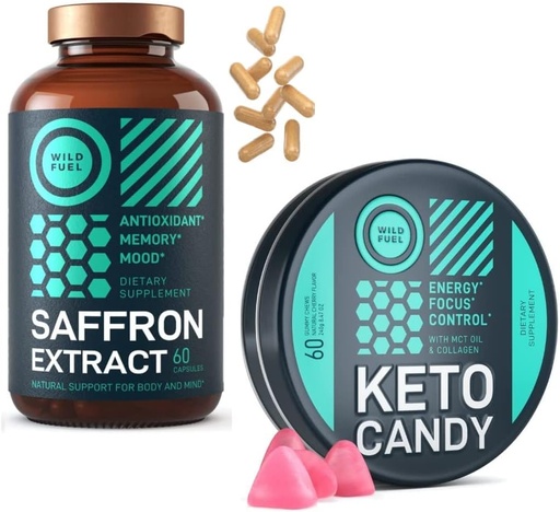 [BRSRMZQ6BABQEHQ3] WILD FUEL Keto Candy and Saffron Extract Supplement Energy and Weightloss Bundle