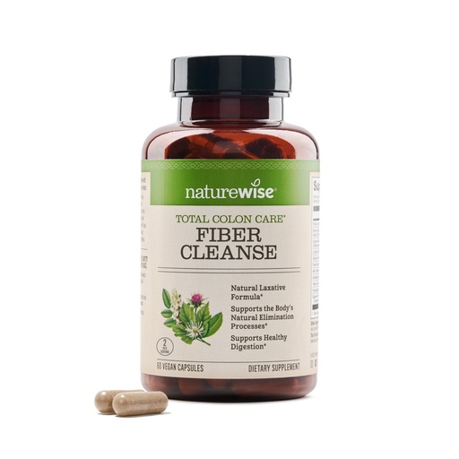 [BRSWKEALDJ5RUAAZ] NatureWise Total Colon Care Fiber Cleanse - Natural Laxative Blend - Herbal Laxatives, Prebiotics, & Enzymes for Regularity, Digestion, Weight & Gut Health - Non-GMO - 60 Capsules[30-Day Supply]