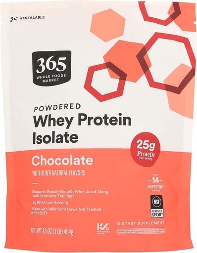 [BRSROA32CEBQKAI4] 365 על ידי Whole Foods Market, Whey Protein Isolate, שוקולד, 16 אוונס