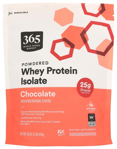 [BRSROA32CEBQKAI4] 365 by Whole Foods Market, Whey Protein Isolate, Chocolate, 16 Ounce