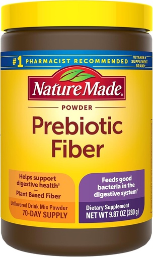 [BRSROYADBB6WGYD5] Nature Made Prebiotic Fiber Powder, Taste Free & Sugar Free Plant Based Vegetarian Prebiotic Fiber Drink Mix for Digestive System Support, 9.87 oz, 70 Day Supply